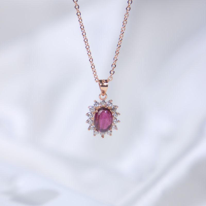 7A Rhodolite Garnet Rose Gold Halo Necklace