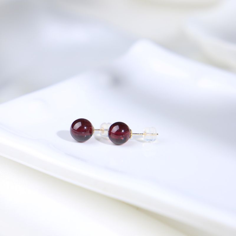 18K Gold Garnet Single Bead Stud Earrings