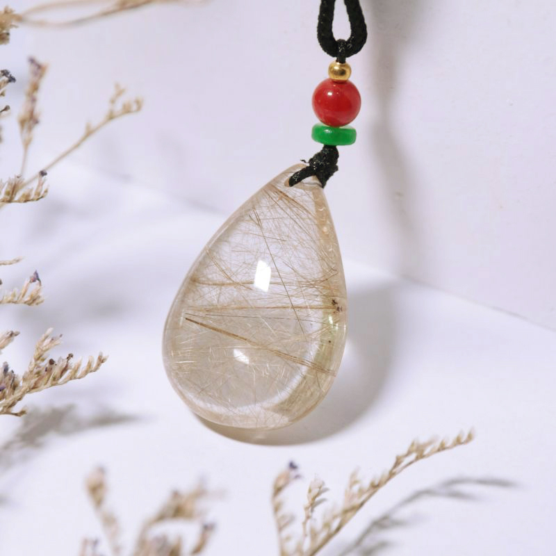 Rutilated Quartz Teardrop Pendant (Medium)