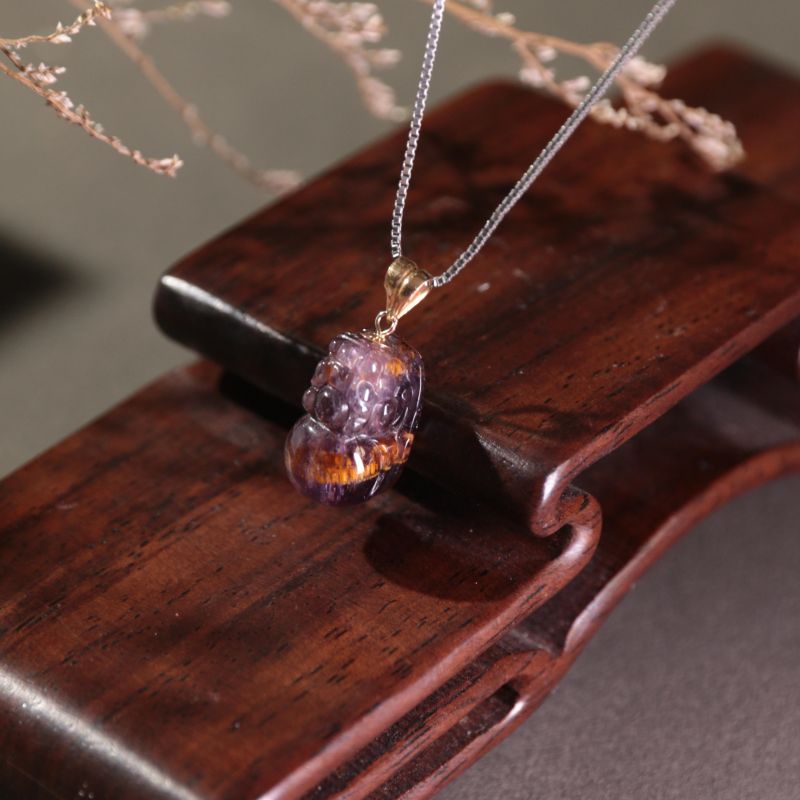 18K Aurora Purple Titanium Quartz Pixiu Pendant
