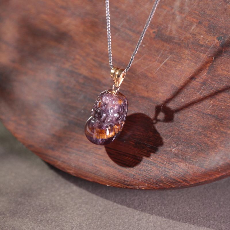18K Aurora Purple Titanium Quartz Pixiu Pendant