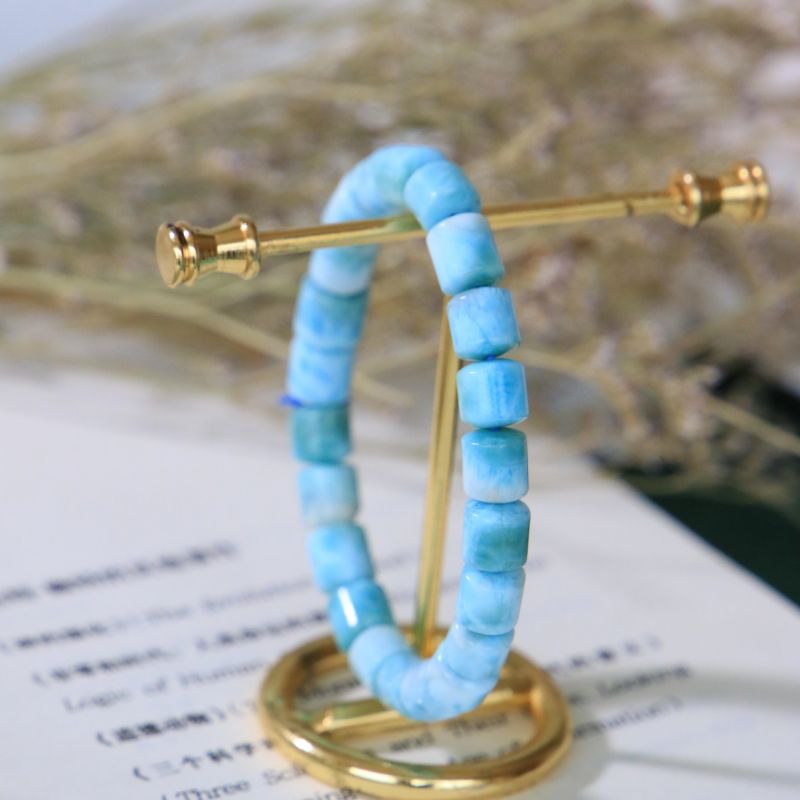 Larimar Bracelet with Tortoise Shell Pattern (Slight Flaws, Barrel Beads 8mm+)