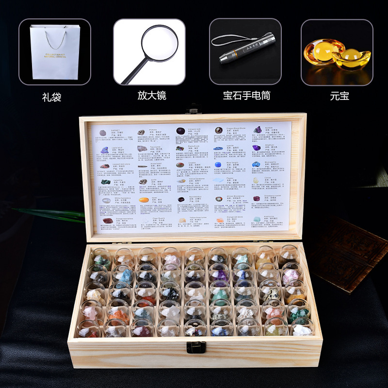 Natural Crystal Rough Stone Children's Educational Display Set - Gemstone, Agate, Jade & Rare Mineral/Rock Specimen Kit