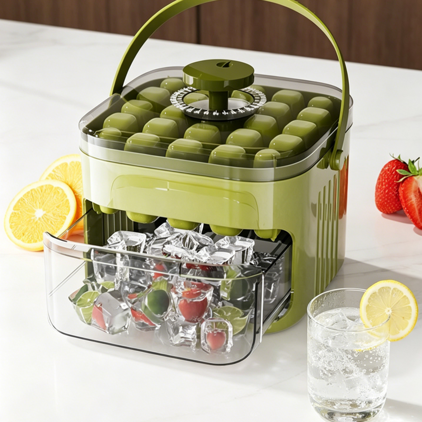 Large Capacity Press-Type Ice Cube Maker | 1-Second Easy Release | Hygienic Storage Bin with Lid | BPA Free