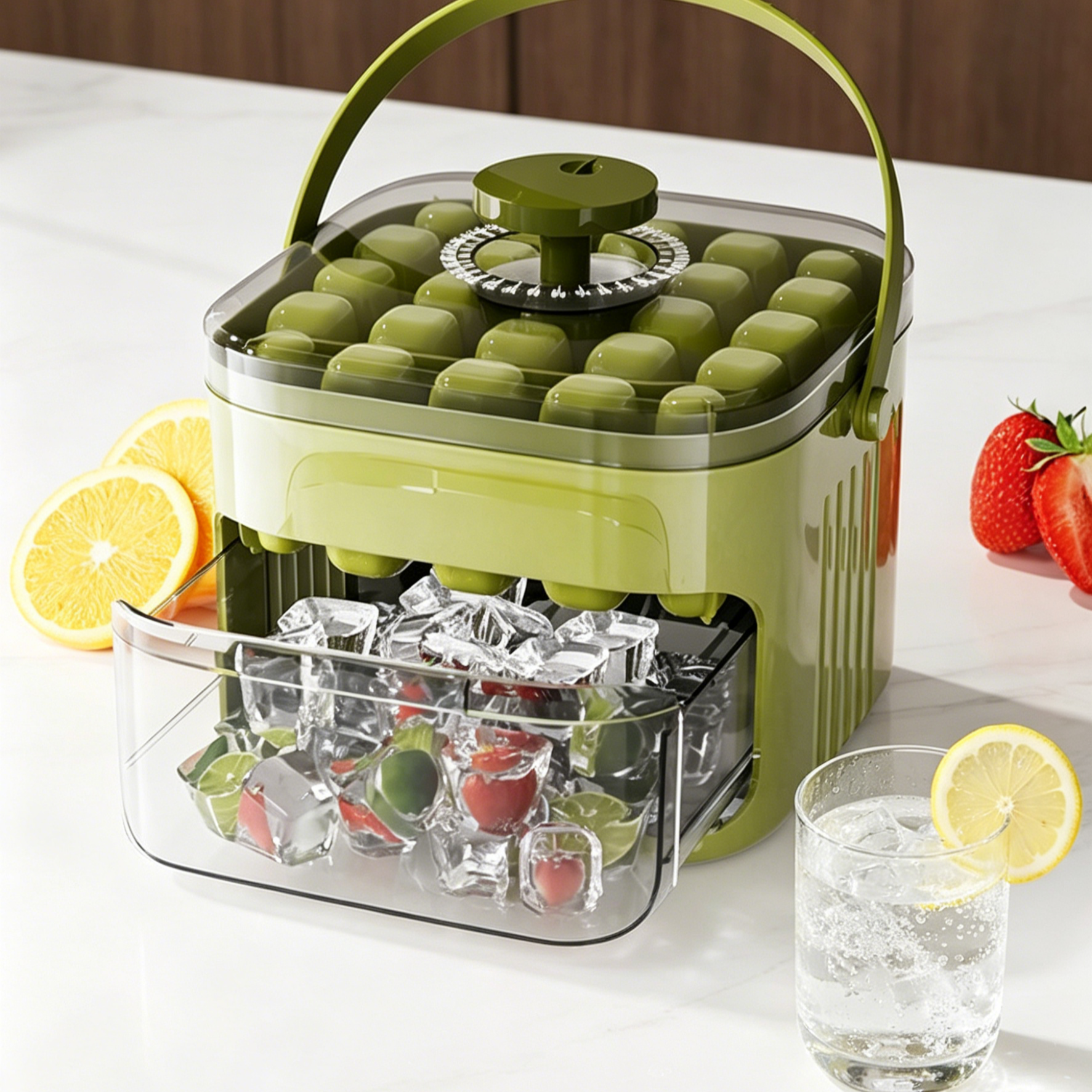 Large Capacity Press-Type Ice Cube Maker | 1-Second Easy Release | Hygienic Storage Bin with Lid | BPA Free