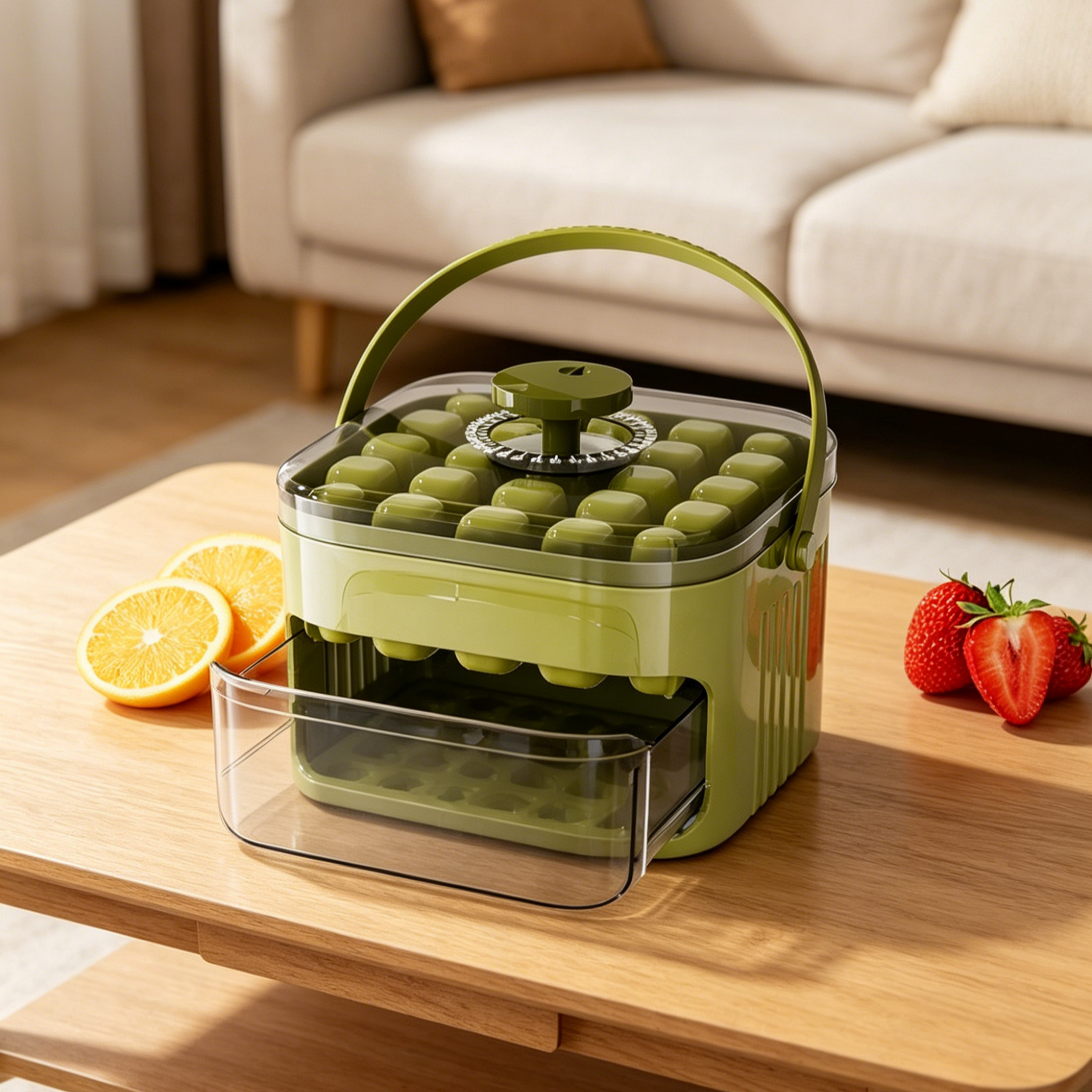 Large Capacity Press-Type Ice Cube Maker | 1-Second Easy Release | Hygienic Storage Bin with Lid | BPA Free