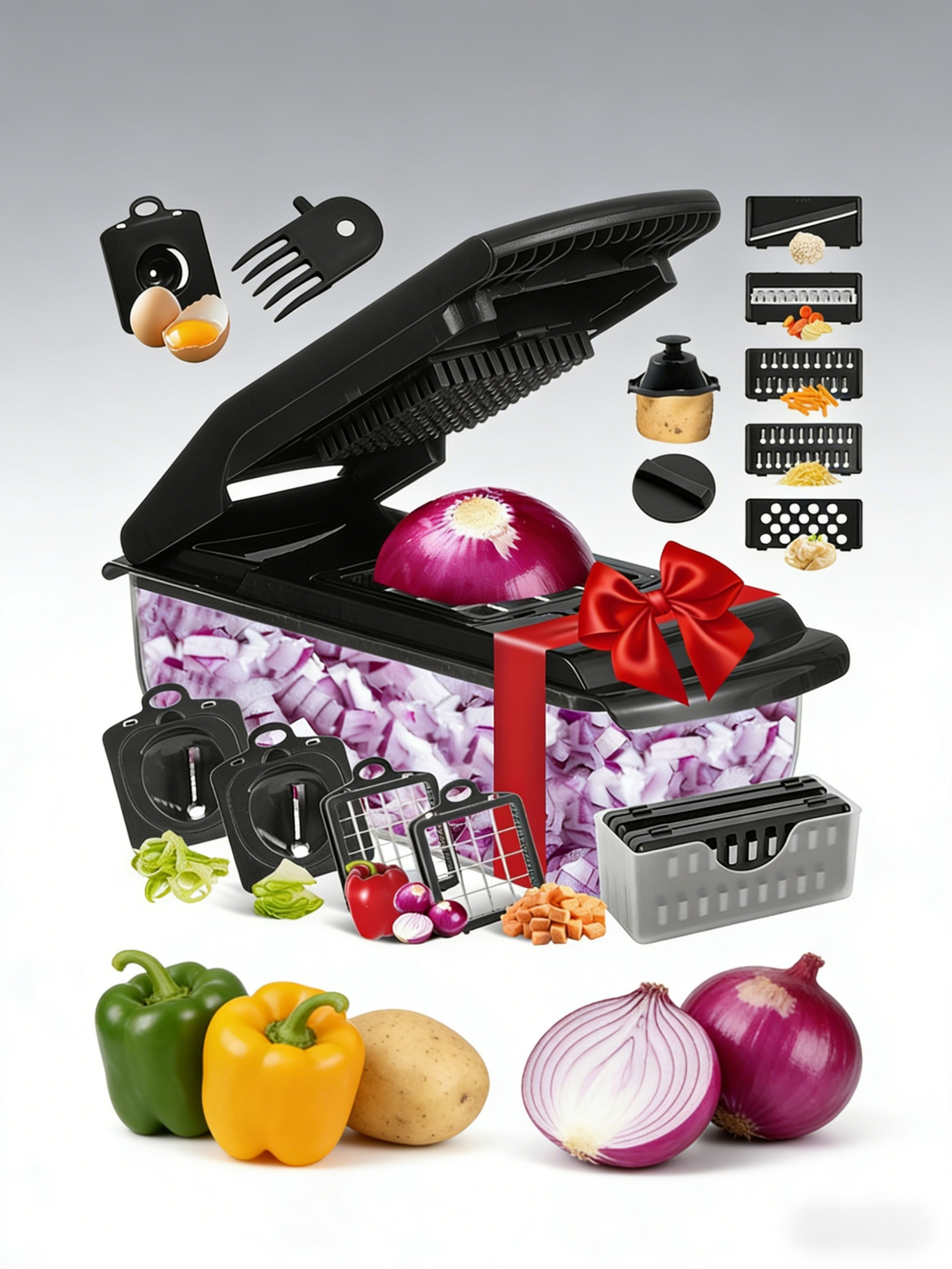 12-in-1 Multi-Purpose Food Cutter - All-in-One Slicer & Dicer for Meat, Veggies, and Fruits