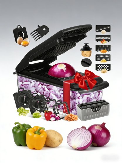12-in-1 Multi-Purpose Food Cutter - All-in-One Slicer & Dicer for Meat, Veggies, and Fruits