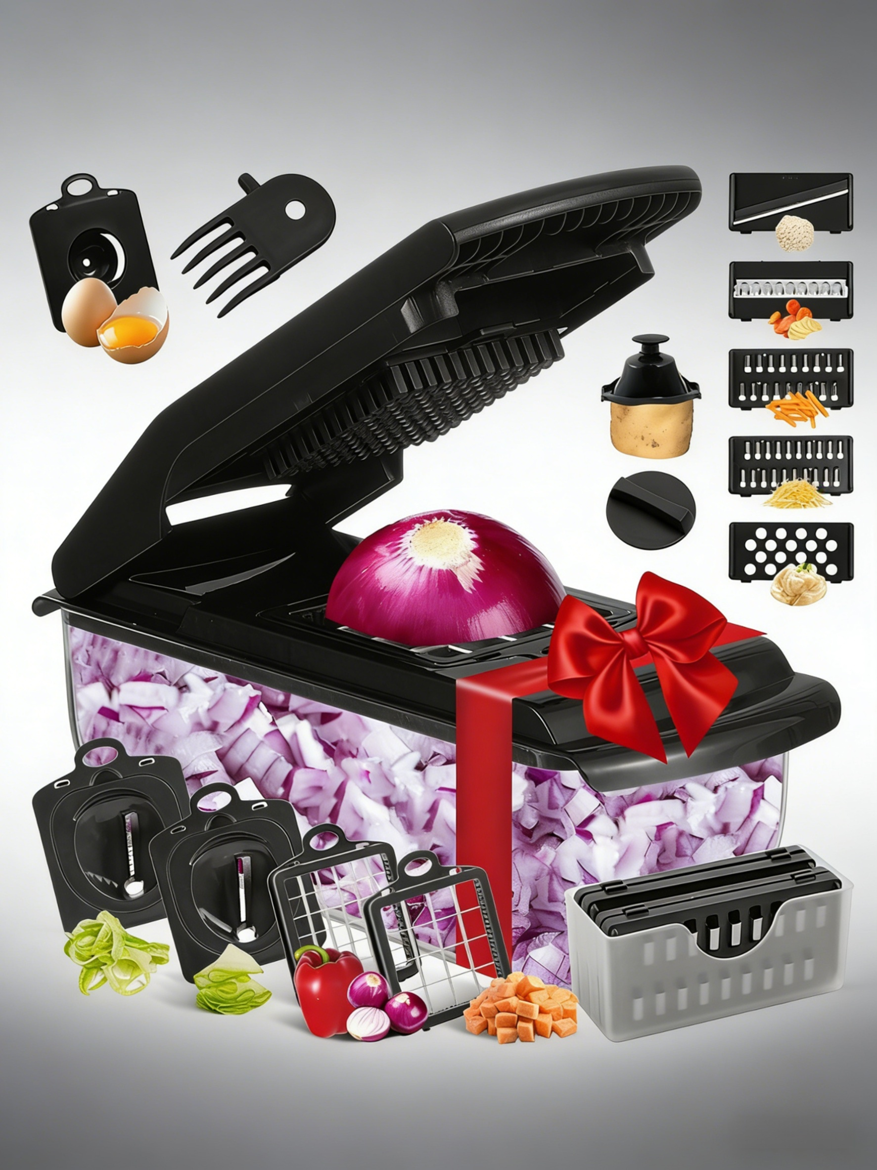 12-in-1 Multi-Purpose Food Cutter - All-in-One Slicer & Dicer for Meat, Veggies, and Fruits