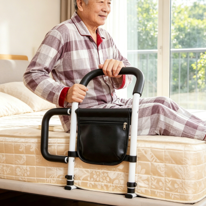 No-Drill Bedside Assist Rail for Seniors | Stable Stand-Up Handle | Safety Bed Rail with Storage Bag