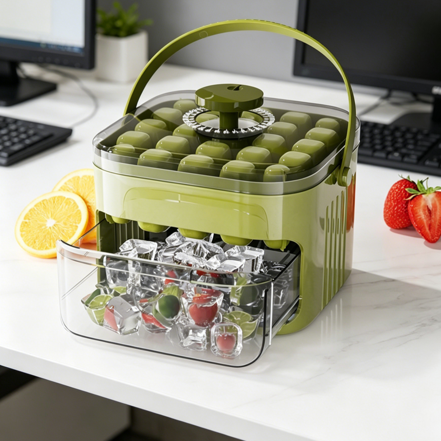 Large Capacity Press-Type Ice Cube Maker | 1-Second Easy Release | Hygienic Storage Bin with Lid | BPA Free