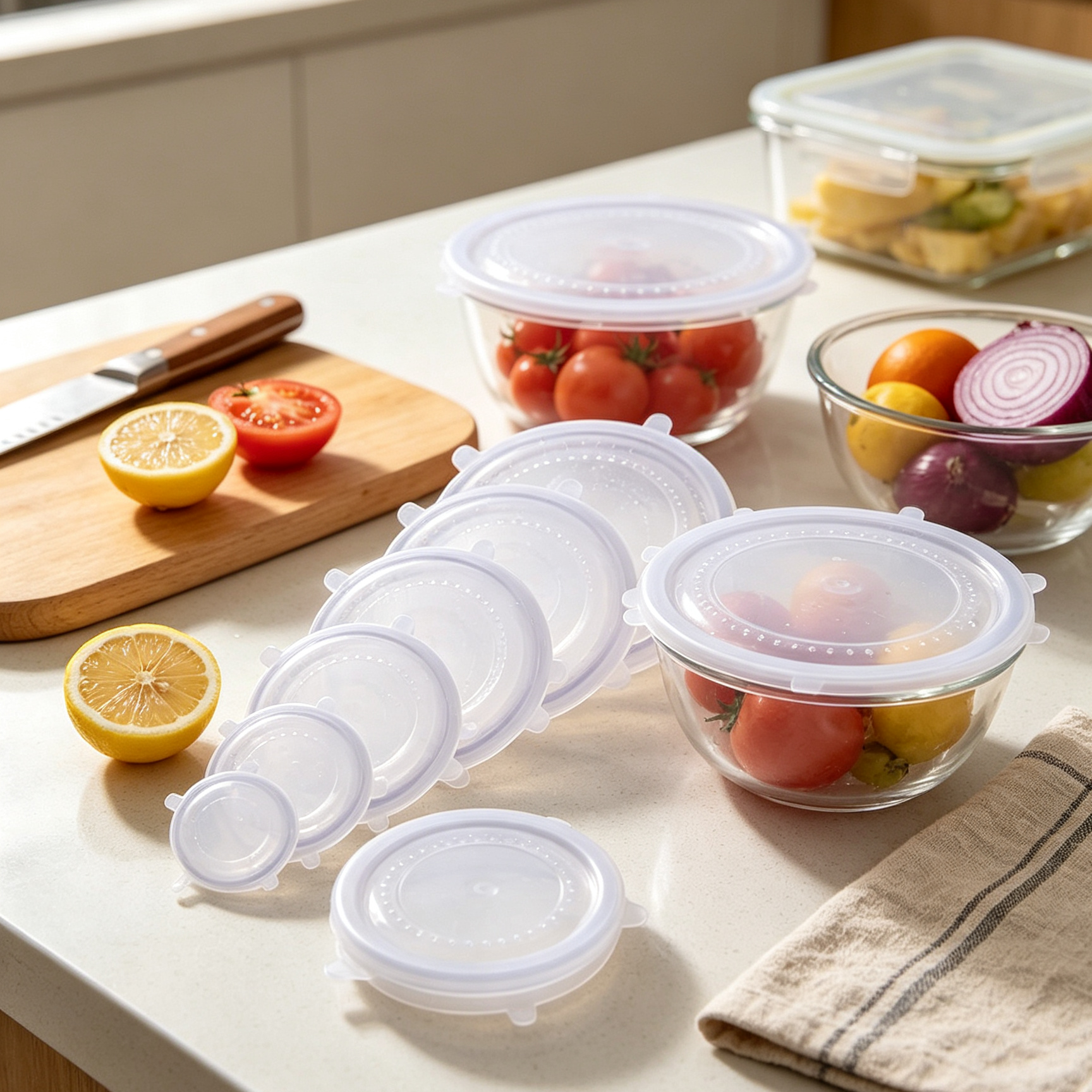 6-Piece Reusable Silicone Stretch Lids | Airtight Food Storage Covers, Microwave Safe