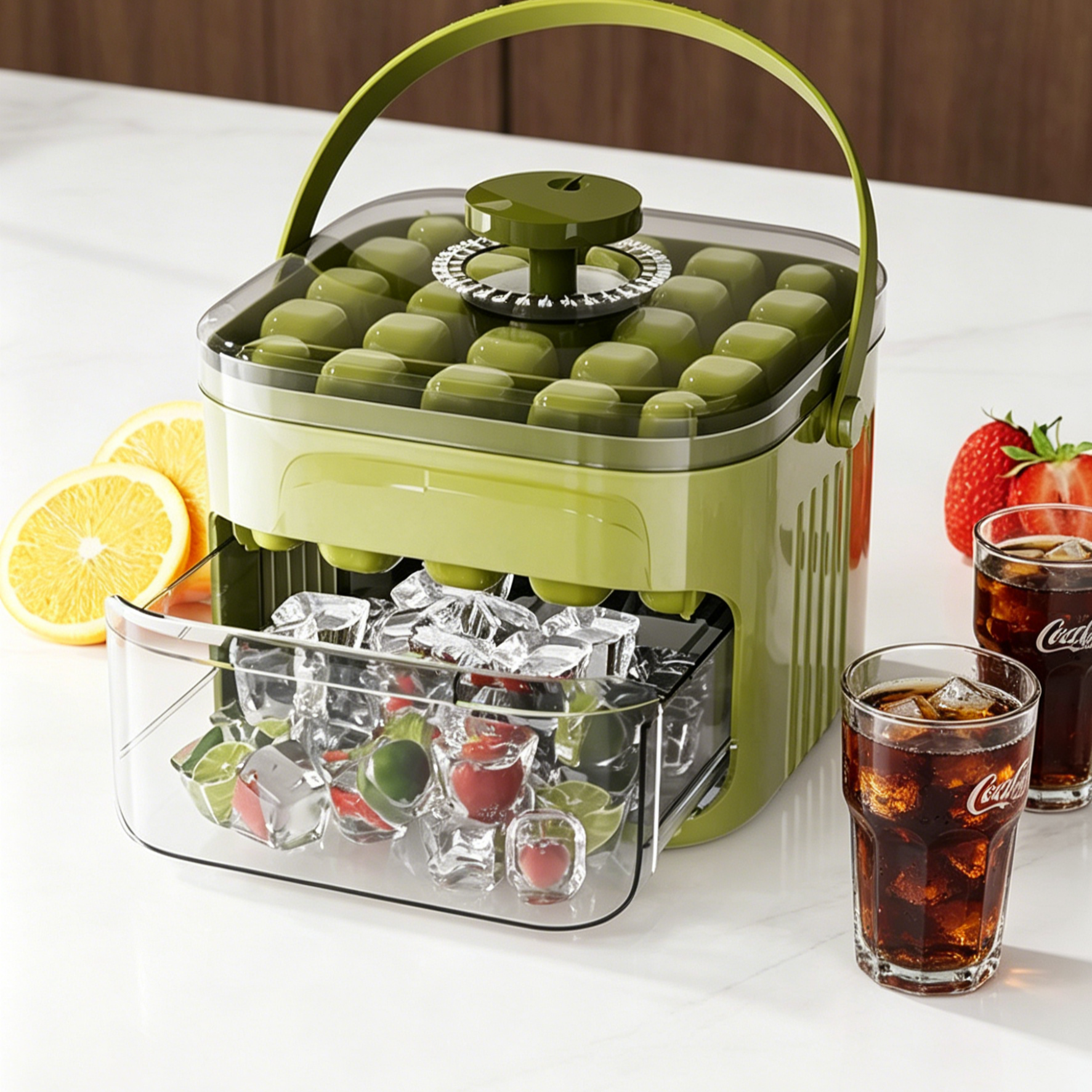 Large Capacity Press-Type Ice Cube Maker | 1-Second Easy Release | Hygienic Storage Bin with Lid | BPA Free