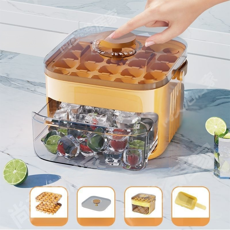 Large Capacity Press-Type Ice Cube Maker | 1-Second Easy Release | Hygienic Storage Bin with Lid | BPA Free