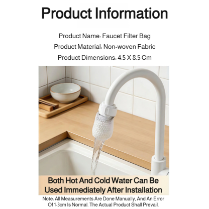 Faucet Water Filter | Sediment Filter Bag | Tap Water Purifier | Kitchen Splash Guard | Rust and Scale Remover | Micron Cotton Filter | Home Water Filtration
