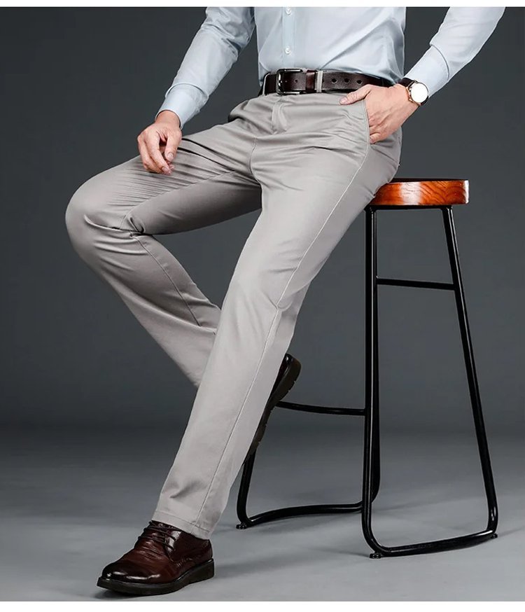 Premium Men's Ice Silk Suit Pants - Ultra-Cooling & Breathable Stretch Trousers - Slim Fit, Wrinkle-Free & No-Iron for Office & Casual Wear