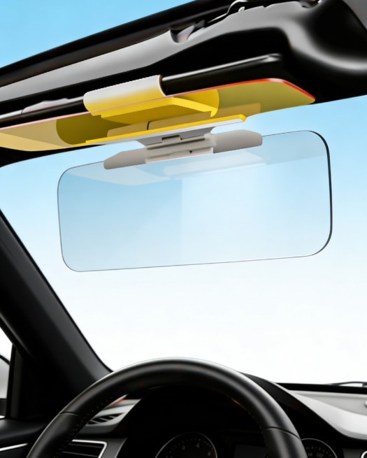 2-in-1 Car Sun Visor for Day & Night - Anti-Glare Shield for Clear View, Fits All Cars (Easy Clip-on)