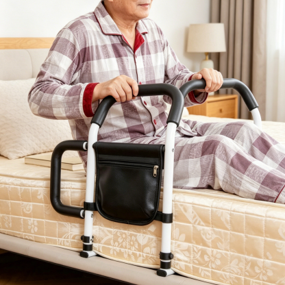 No-Drill Bedside Assist Rail for Seniors | Stable Stand-Up Handle | Safety Bed Rail with Storage Bag