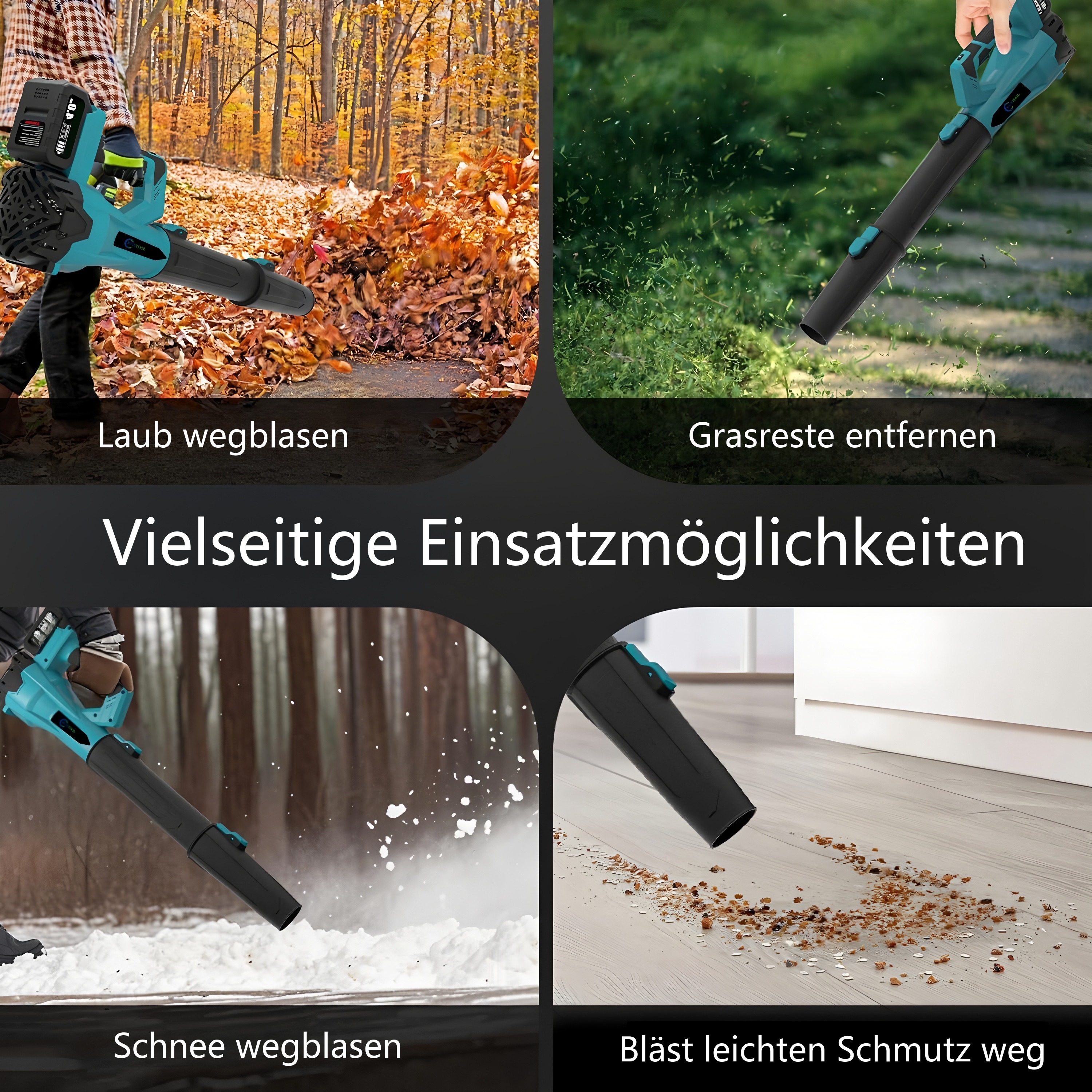 21V Akku-Laubbläser mit 6 Geschwindigkeitsstufen – für die schnelle und effiziente Reinigung von Garten und Terrasse, inklusive 2 Akkus.
