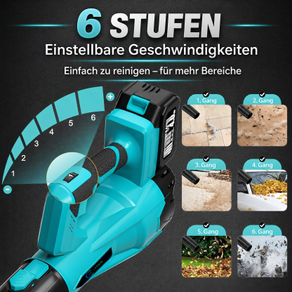 21V Akku-Laubbläser mit 6 Geschwindigkeitsstufen – für die schnelle und effiziente Reinigung von Garten und Terrasse, inklusive 2 Akkus.