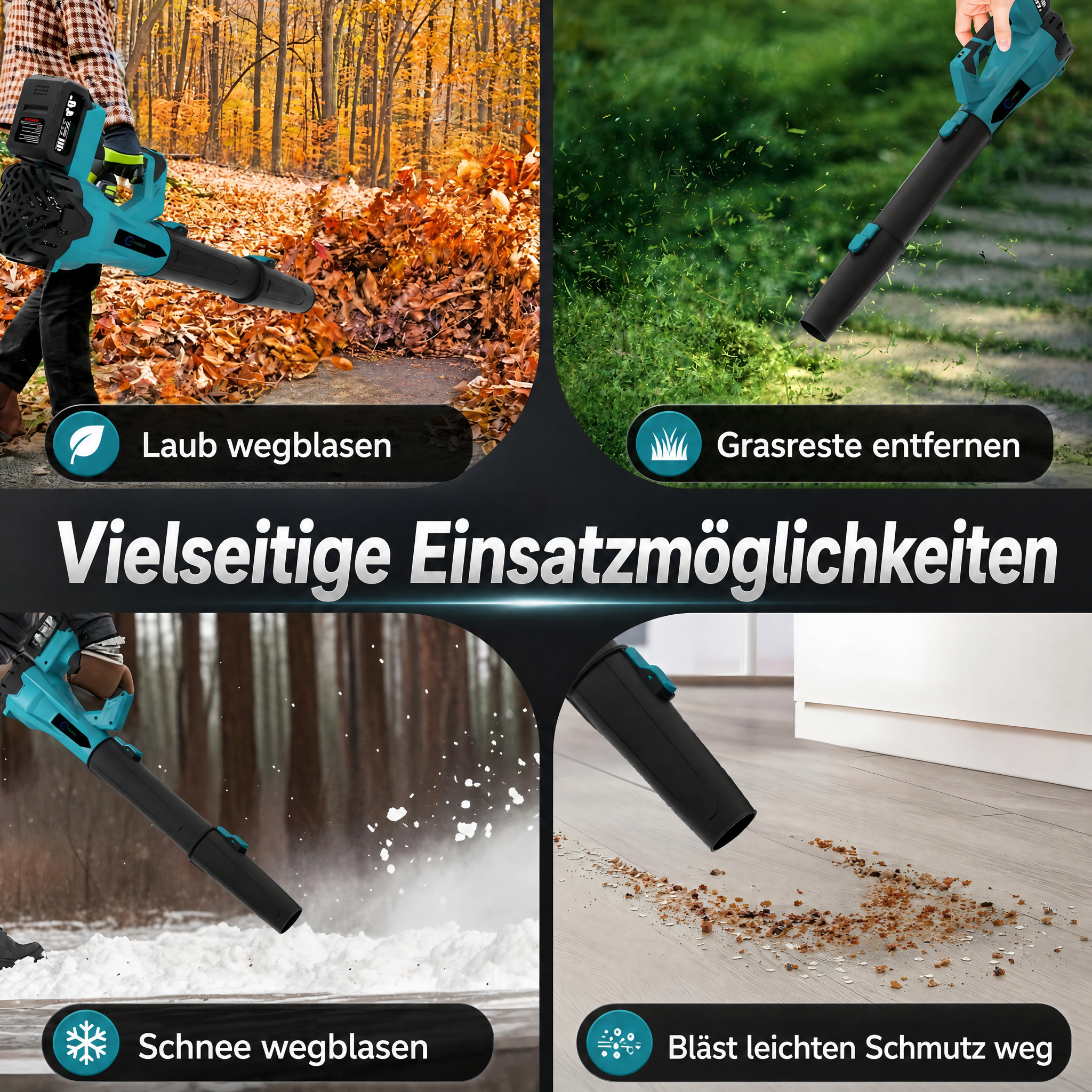 21V Akku-Laubbläser mit 6 Geschwindigkeitsstufen – für die schnelle und effiziente Reinigung von Garten und Terrasse, inklusive 2 Akkus.
