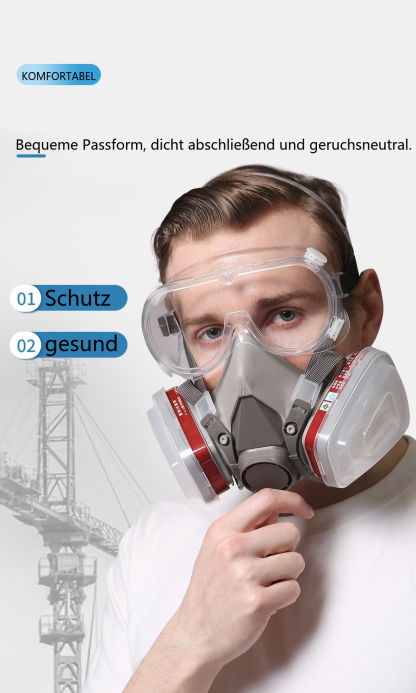 Wiederverwendbare Halbmaske mit Schutzbrille – Schutz vor Dämpfen, Chemikalien und Staub beim Malen, Schweißen und in der Holzbearbeitung