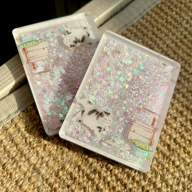 小陽幫幫｜原創設計桃花朵朵喵流沙磁吸冰箱貼