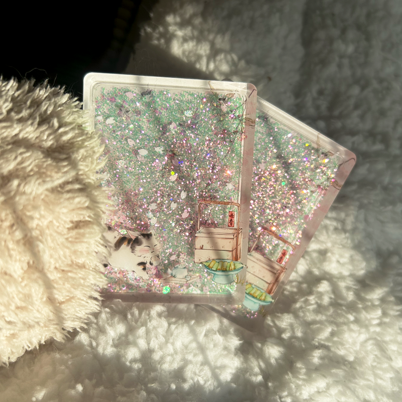 小陽幫幫｜原創設計桃花朵朵喵流沙磁吸冰箱貼