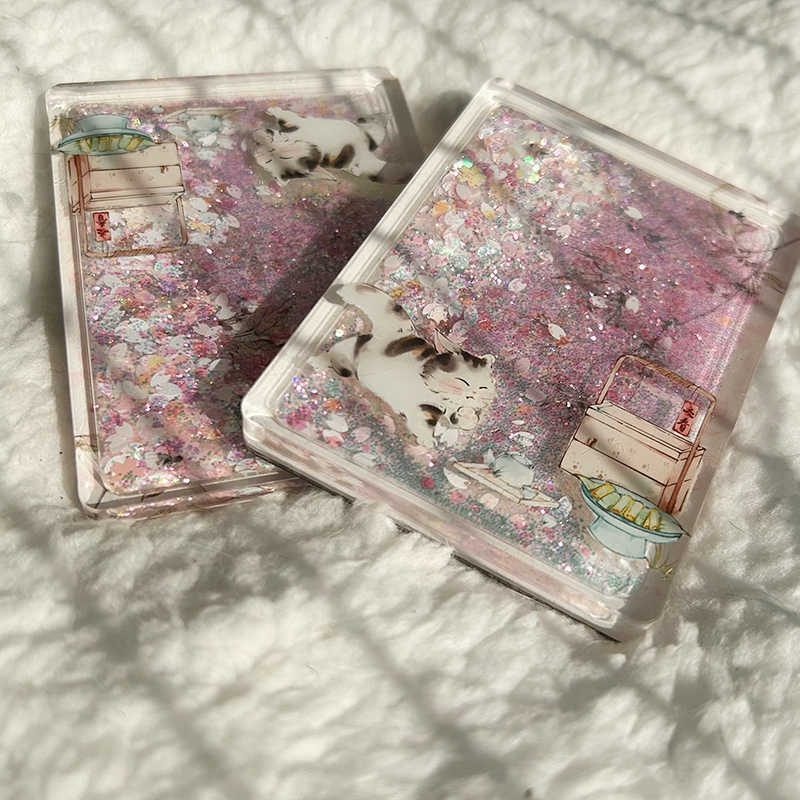 小陽幫幫｜原創設計桃花朵朵喵流沙磁吸冰箱貼