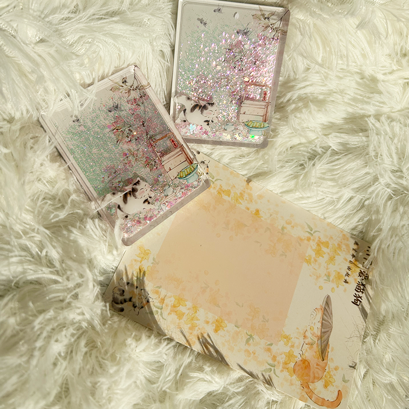 小陽幫幫｜原創設計桃花朵朵喵流沙磁吸冰箱貼