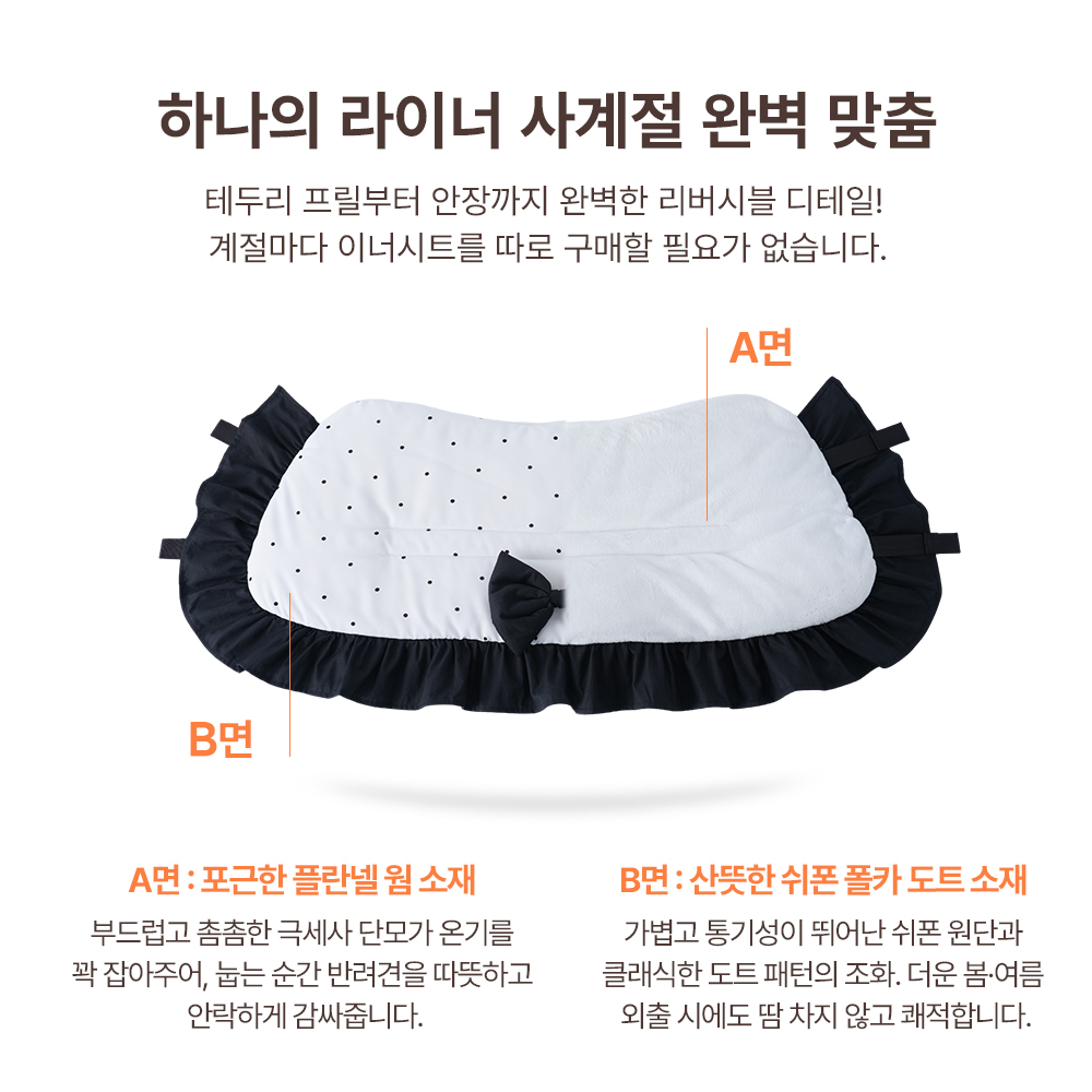 강아지 유모차 클래식 폴카 도트 리본 쿠션새트