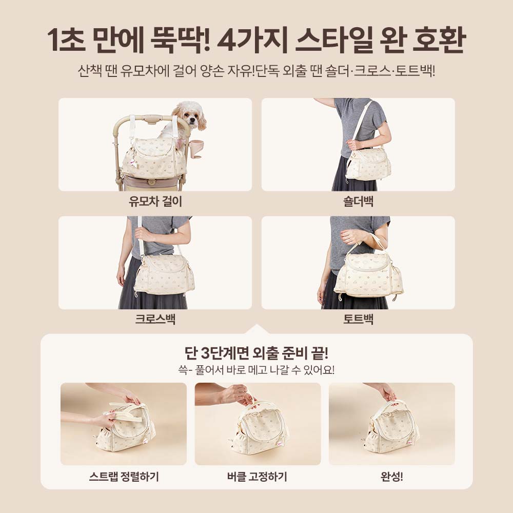 PETTENA 4WAY생활방수 강아지 유모차 오거나이저 멀티백
