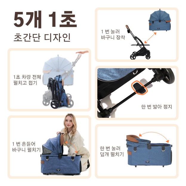 MILOU 강아지 유모차 원터치 폴딩 분리형 밀루