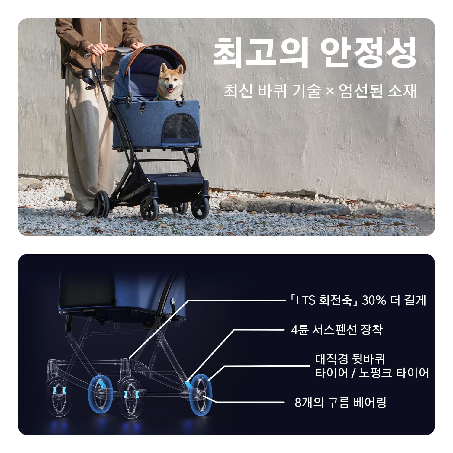 MILOU 강아지 유모차 원터치 폴딩 분리형 밀루