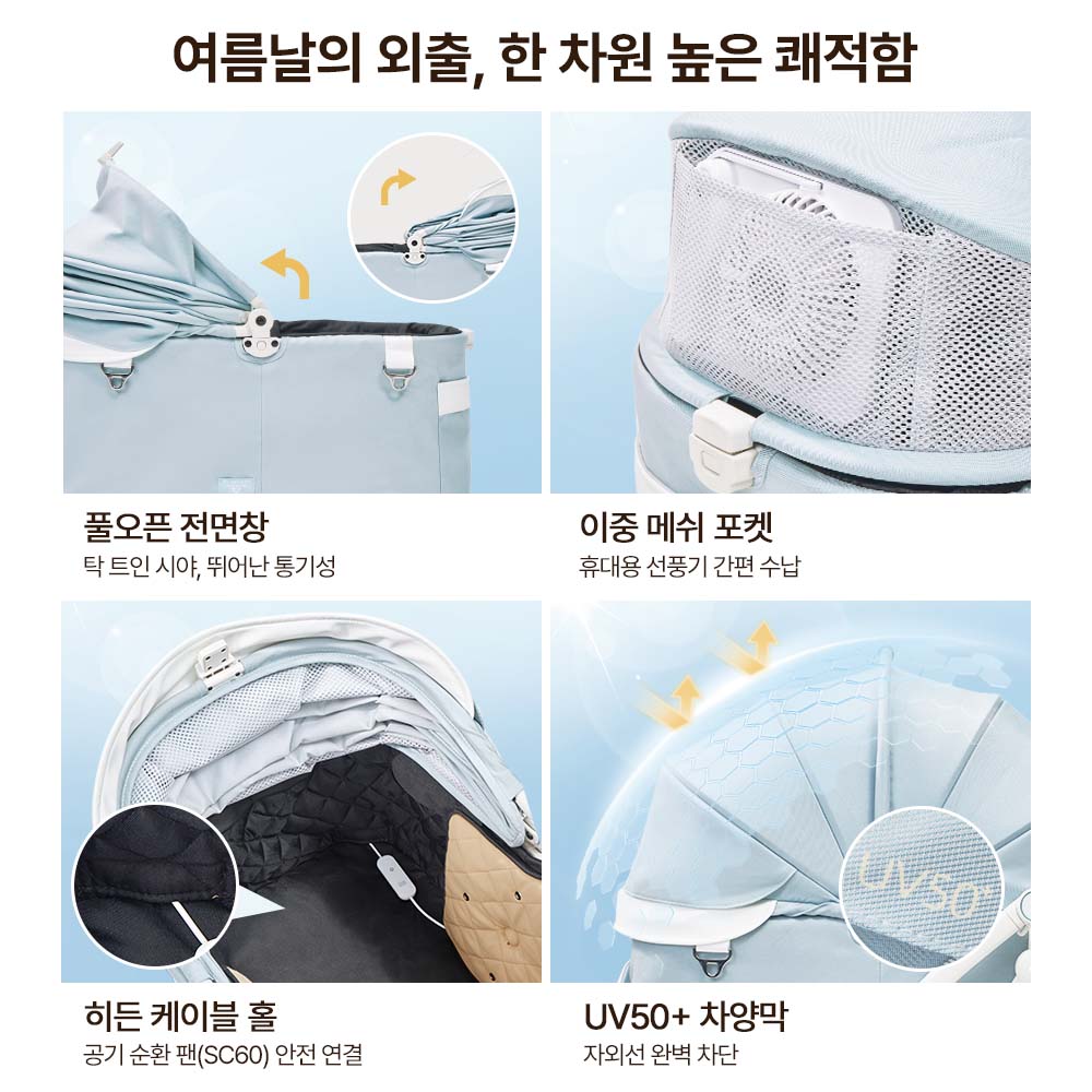 【신규 컬러 '스카이 블루’ 】PETTENA MILOU 강아지 유모차 원터치 폴딩 분리형 밀루 