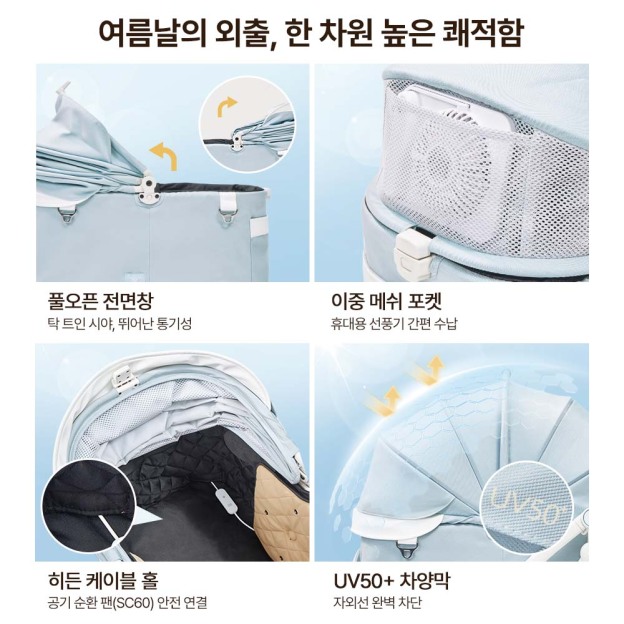 【신규 컬러 '스카이 블루’ 】PETTENA MILOU 강아지 유모차 원터치 폴딩 분리형 밀루 
