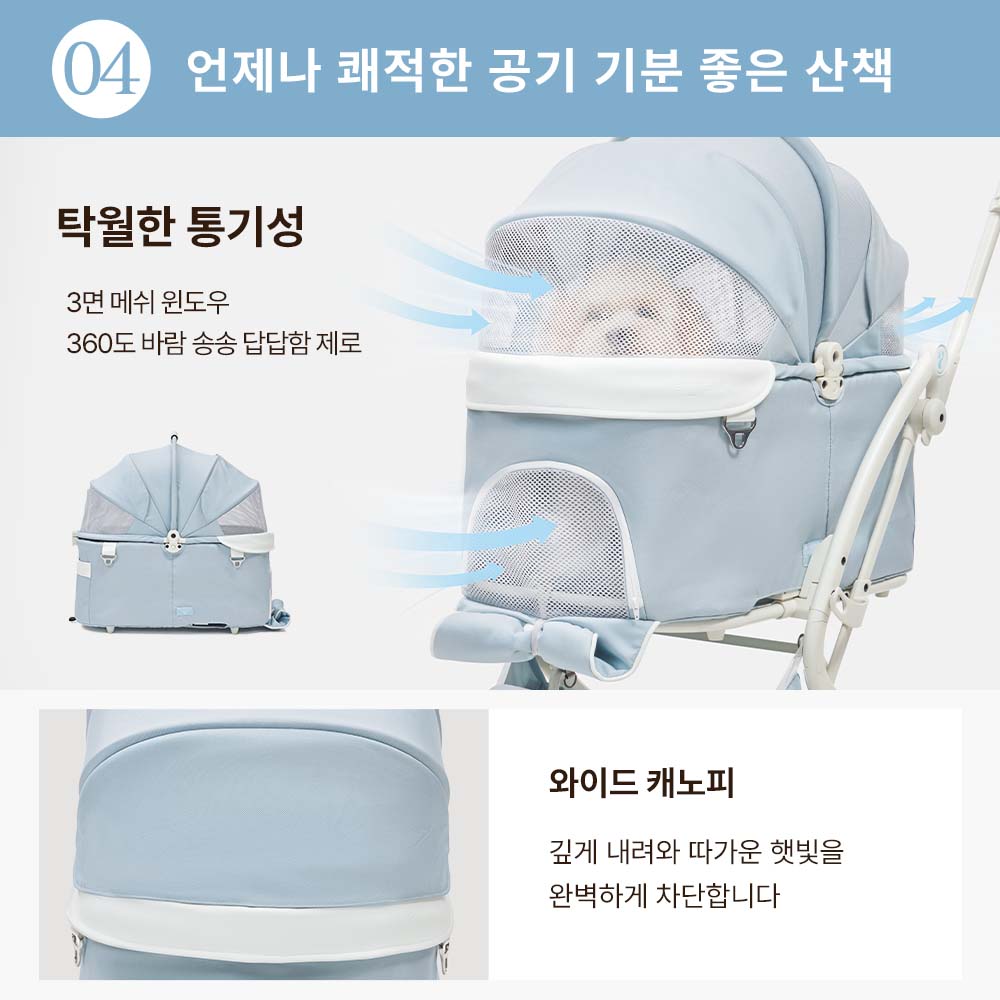 【신규 컬러 '스카이 블루’ 】PETTENA MILOU 강아지 유모차 원터치 폴딩 분리형 밀루 