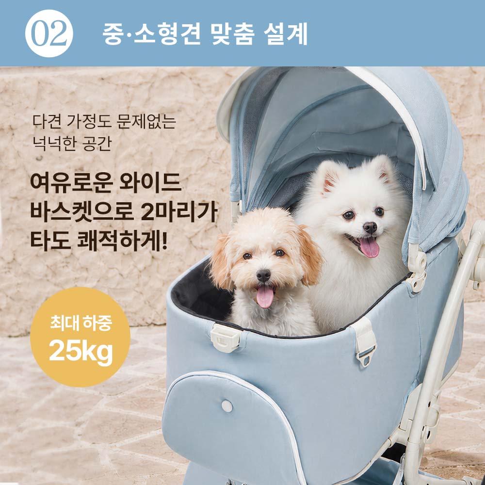 【신규 컬러 '스카이 블루’ 】PETTENA MILOU 강아지 유모차 원터치 폴딩 분리형 밀루 