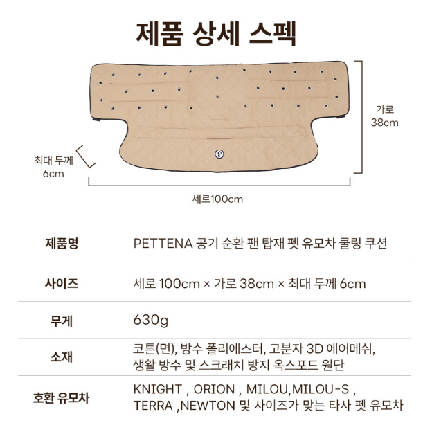 [PETTENA] 업계 최초 공기 순환 팬 탑재 펫 유모차 쿨링 쿠션 (듀얼 BLDC)