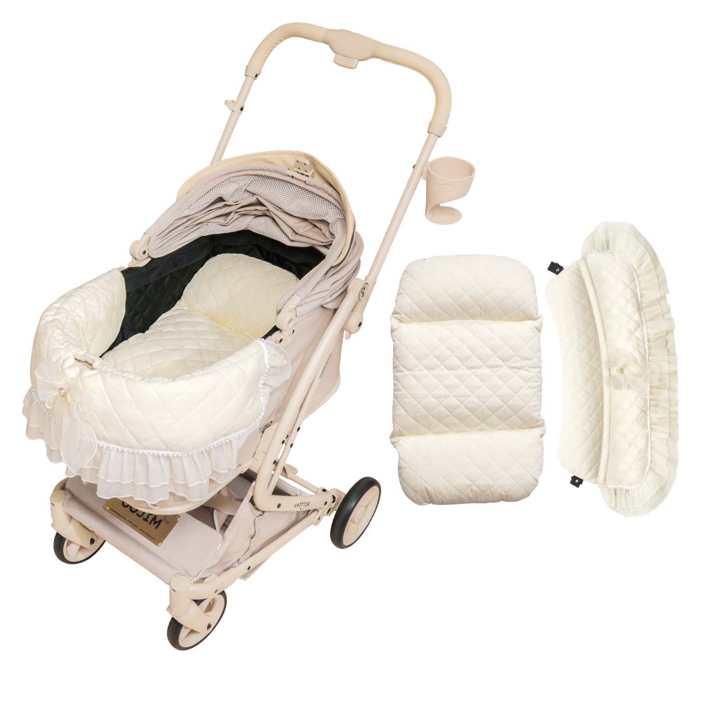 【2026SS신상】PETTENA 강아지 유모차 프린세스 프릴 쿠션 양면 방수 라이너 이너시트 2종 세트