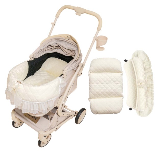 【2026SS신상】PETTENA 강아지 유모차 프린세스 프릴 쿠션 양면 방수 라이너 이너시트 2종 세트