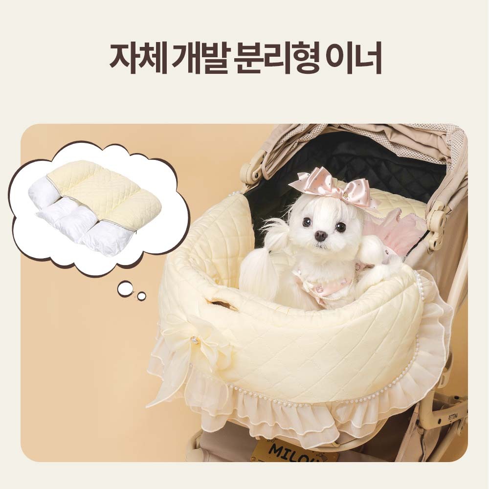 【2026SS신상】PETTENA 강아지 유모차 프린세스 프릴 쿠션 양면 방수 라이너 이너시트 2종 세트