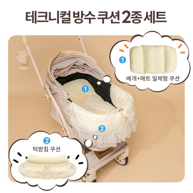 【2026SS신상】PETTENA 강아지 유모차 프린세스 프릴 쿠션 양면 방수 라이너 이너시트 2종 세트
