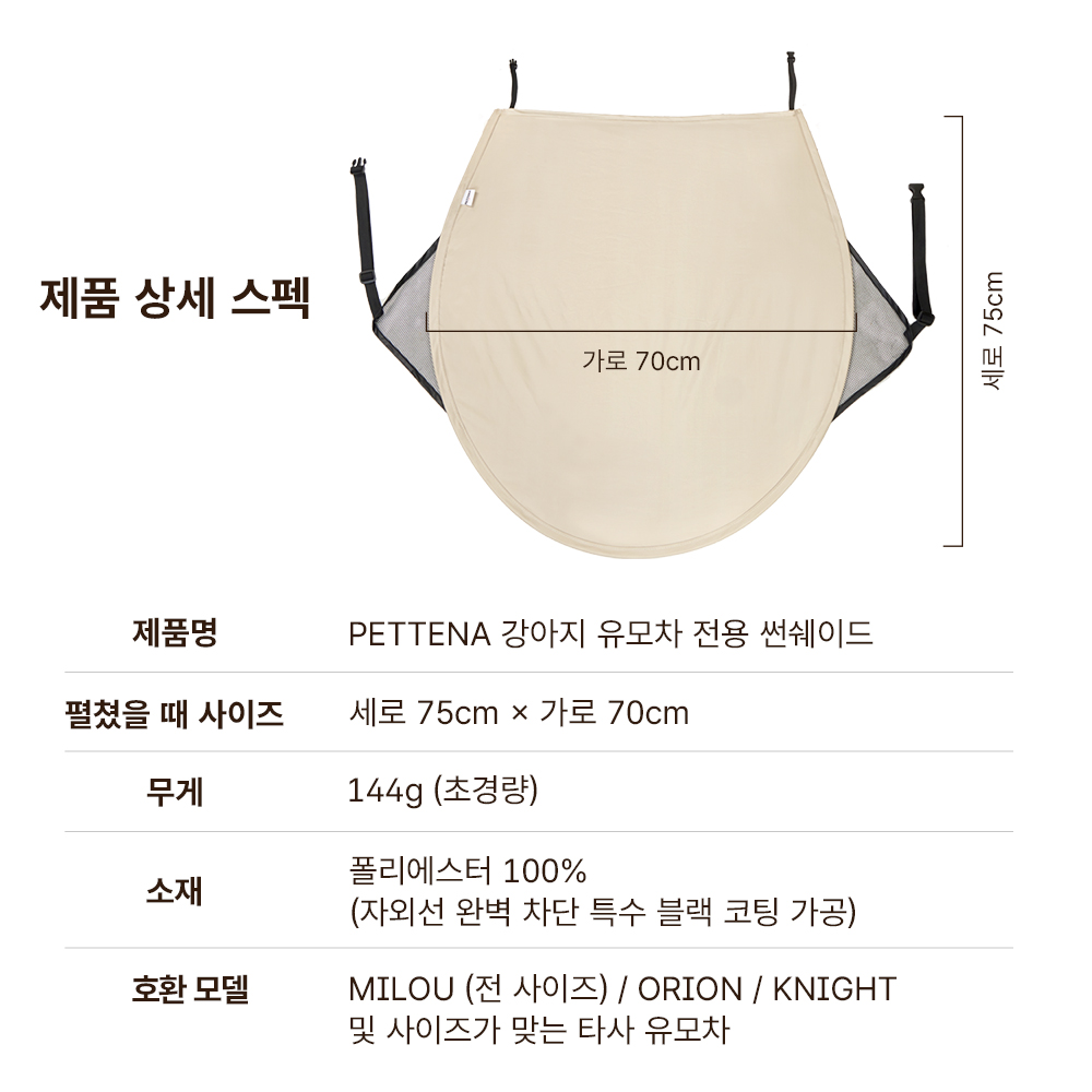 PETTENA 강아지 유모차 전용 썬쉐이드 (98% 완벽 자외선 암막 차단)