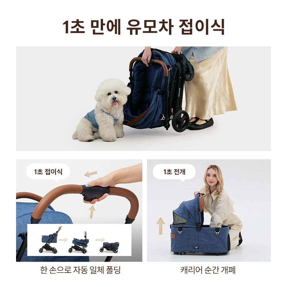 MILOU 강아지 유모차 역대최강 원터치 폴딩 밀루