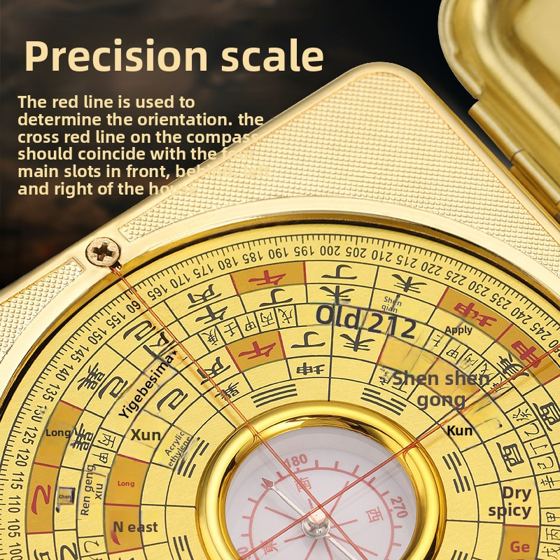 Fengshui Compass Pure Copper Comprehensive Plate Luojing Instrument Alloy Boxed Flip Cover Compass Fengshui Supplies