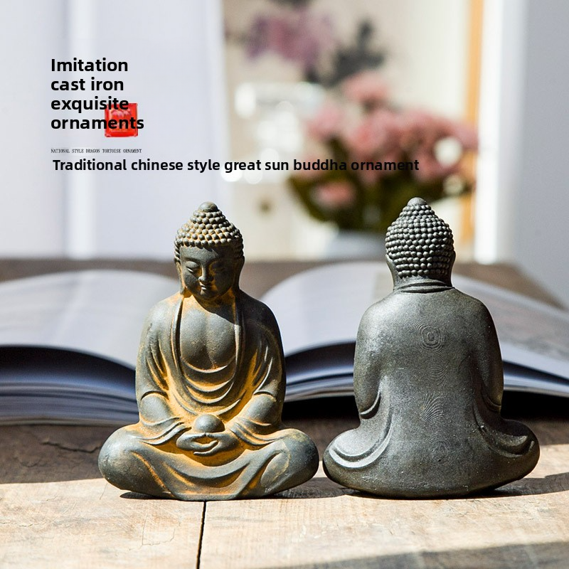Chinese Zen-style Tathagata Buddha statue home decoration, retro and aged handicraft ornament
