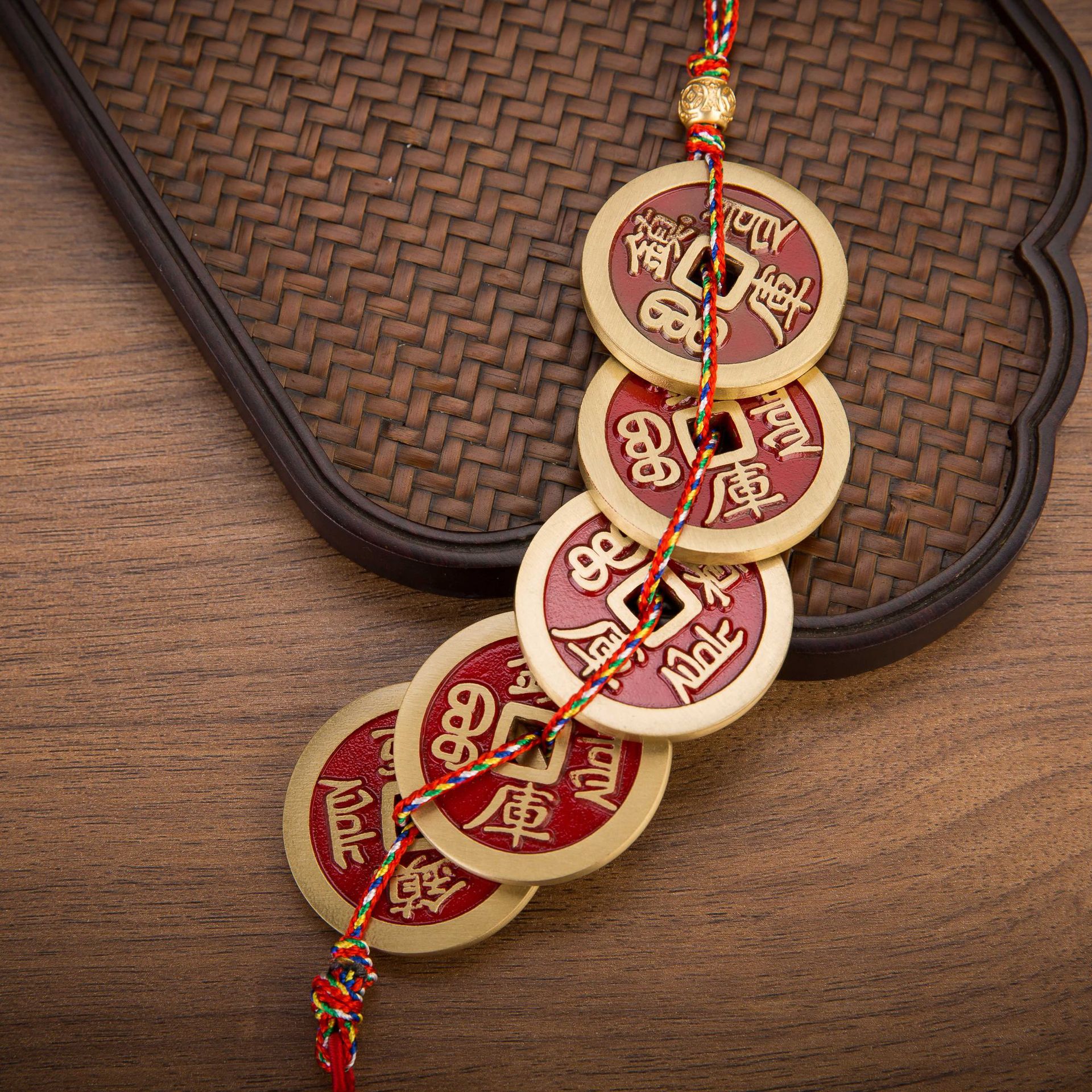 Bring good fortune and bless the home! High-end brass pendant, Five Emperors' Coins + Chinese knot tassel, suitable for gifting or personal collection