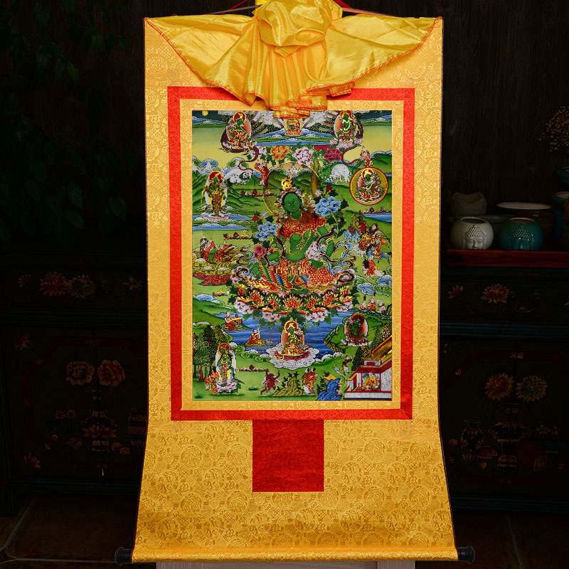 Tibetan Gilded Thangka Painting of Buddha, Tibetan-style Mounted Hanging Painting, Tea Room Zen Scroll Painting