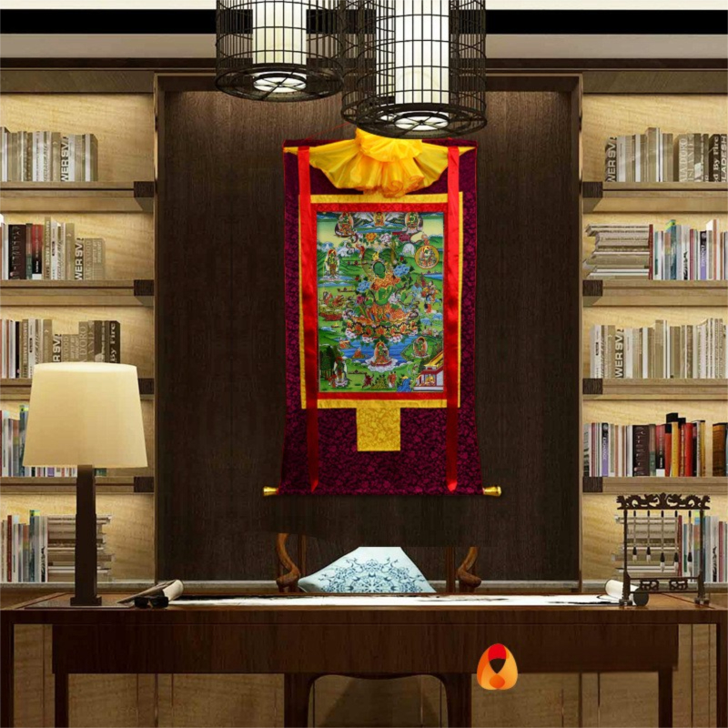 Tibetan Gilded Thangka Painting of Buddha, Tibetan-style Mounted Hanging Painting, Tea Room Zen Scroll Painting